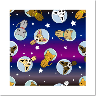 Cute Space Cats And Dogs Background Pattern Seamless Posters and Art